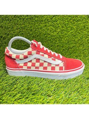 Vans Old Skool Primary Check Womens Size 7.5 Red White Casual Shoes Sneakers